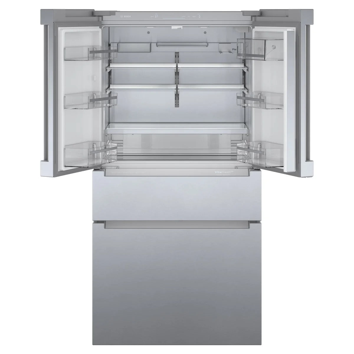 B36CL80ENS 36" Bosch 800 Series French Door Bottom Mount Refrigerator with 21 cu. ft. Capacity, Home Connect, Dual Freezer Drawers, Ice Maker, Water Dispenser, and Anti-Fingerprint Stainless Steel Finish