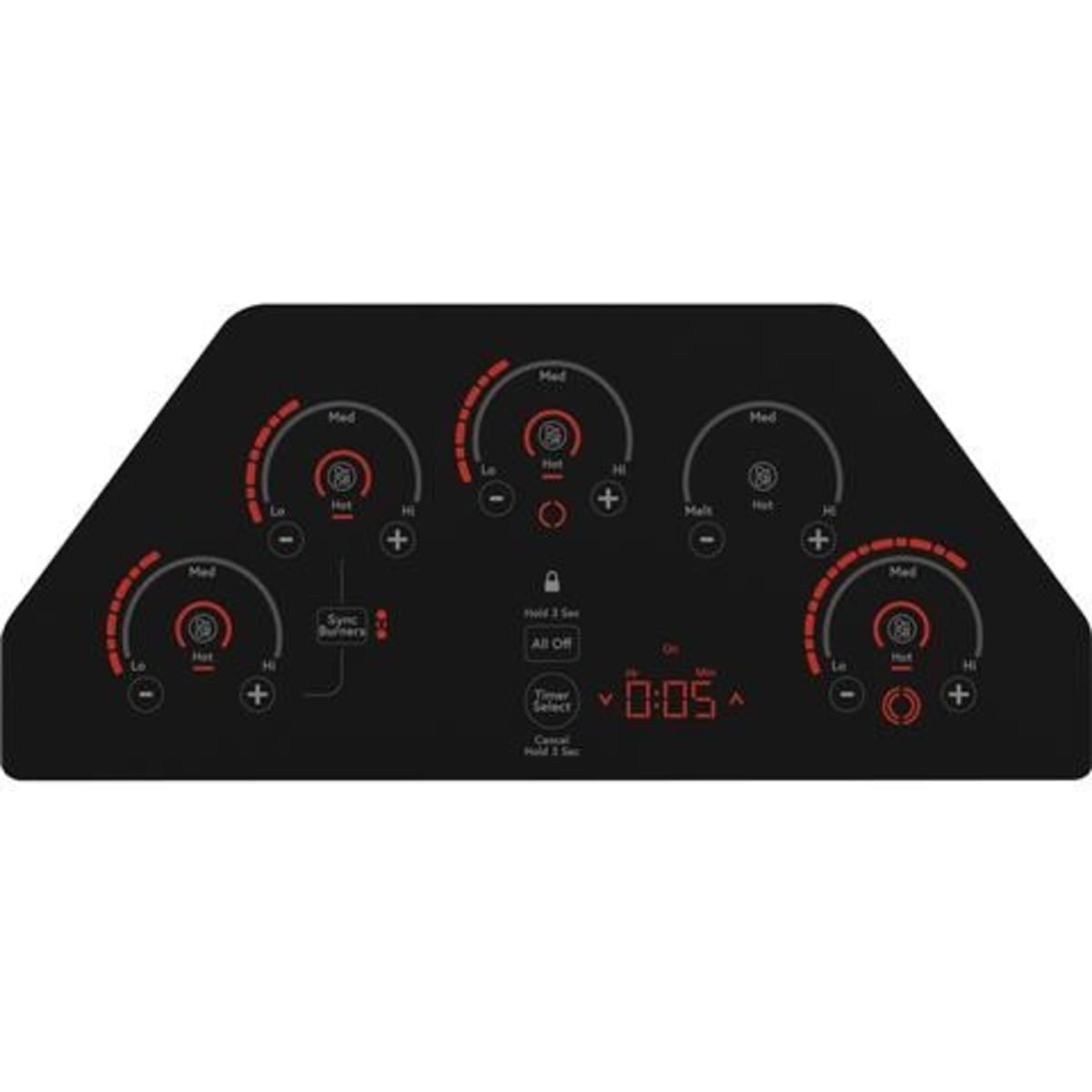 36 Inch Electric Cooktop with 5 Radiant Elements, Ceramic Glass Surface, Power Boil Element, Sync-Burners Capability, Glass Touch Controls, Control Lock, Hot Surface Indicator, UL Certified, and ADA Compliant: Stainless Steel Trim