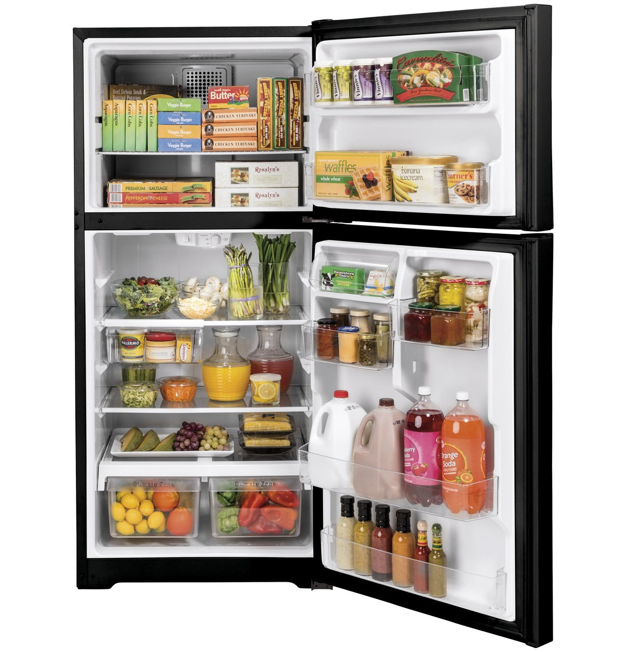 GTE19JTNRBB 19.2 Cu. Ft. ENERGY STAR Top‑Freezer Refrigerator with Reversible Hinges & Full‑Width Glass Shelves Black