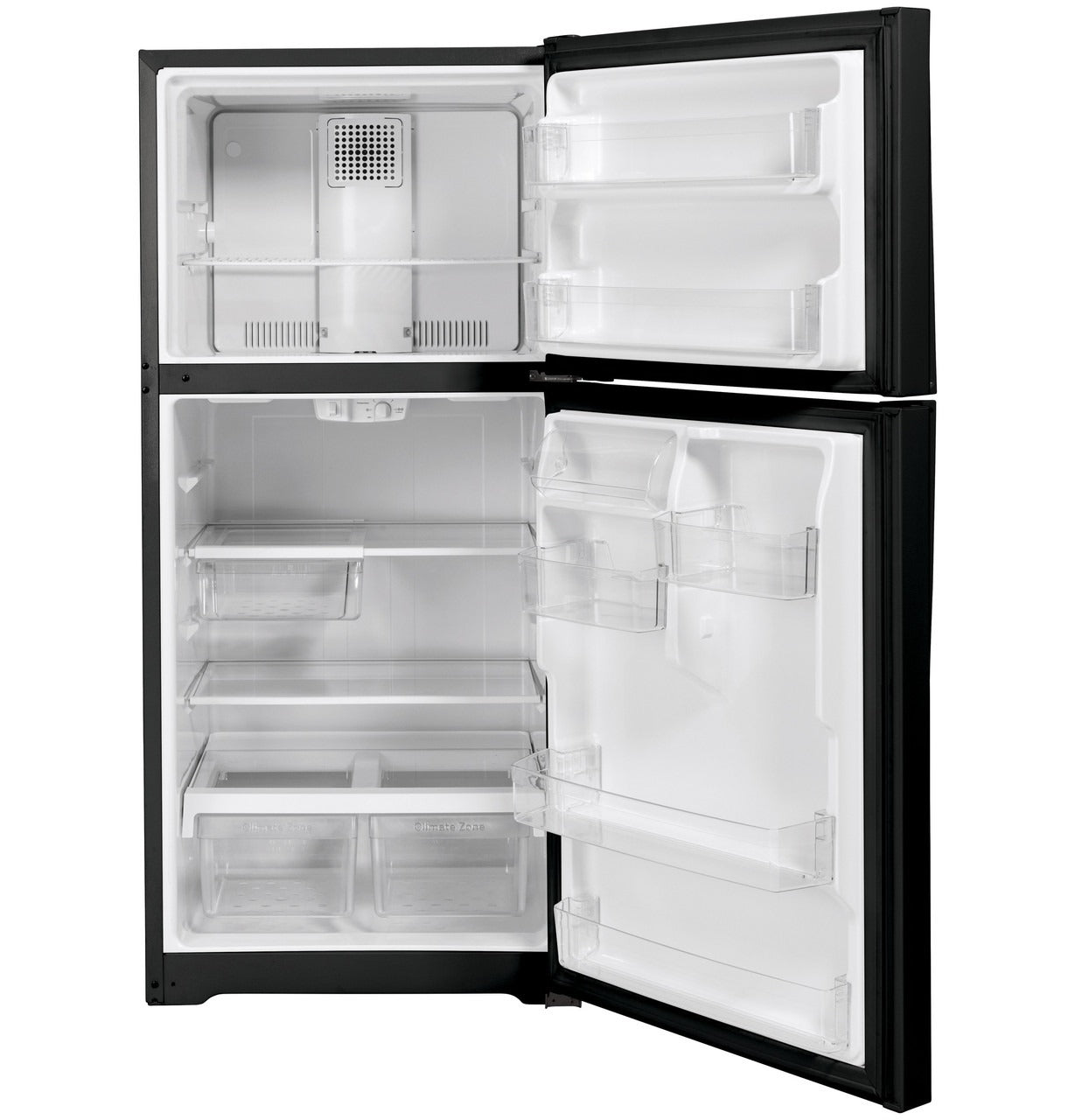 GTE19JTNRBB 19.2 Cu. Ft. ENERGY STAR Top‑Freezer Refrigerator with Reversible Hinges & Full‑Width Glass Shelves Black