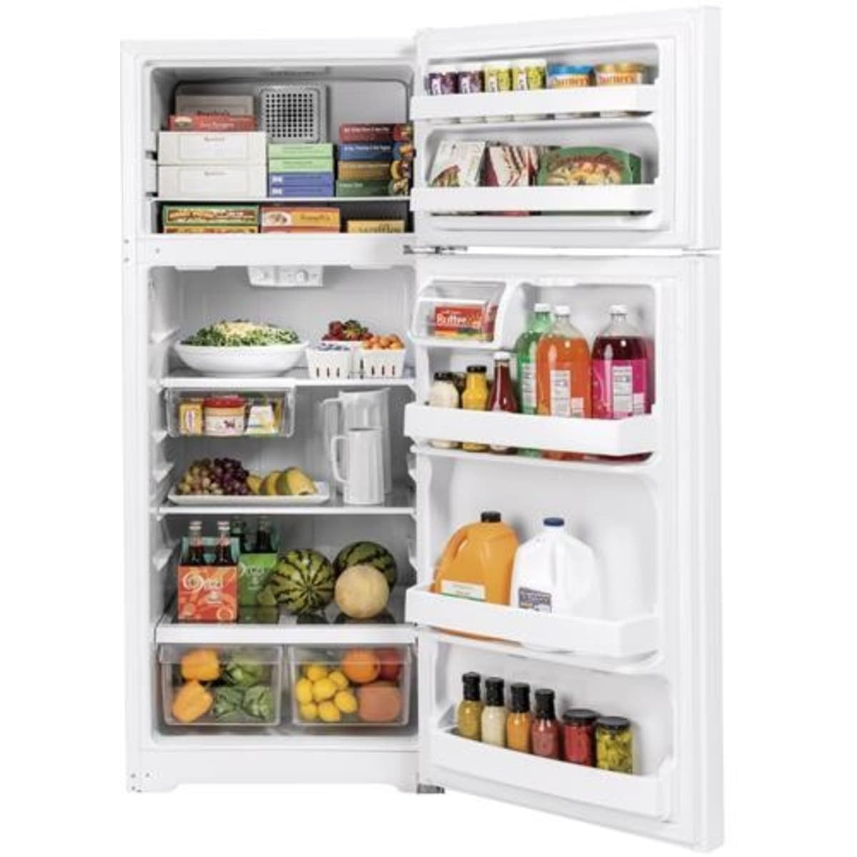 GTS18HGNRWW GE 17.5 cu. ft. Top Freezer Refrigerator with Adjustable Glass Shelves and Energy Star®