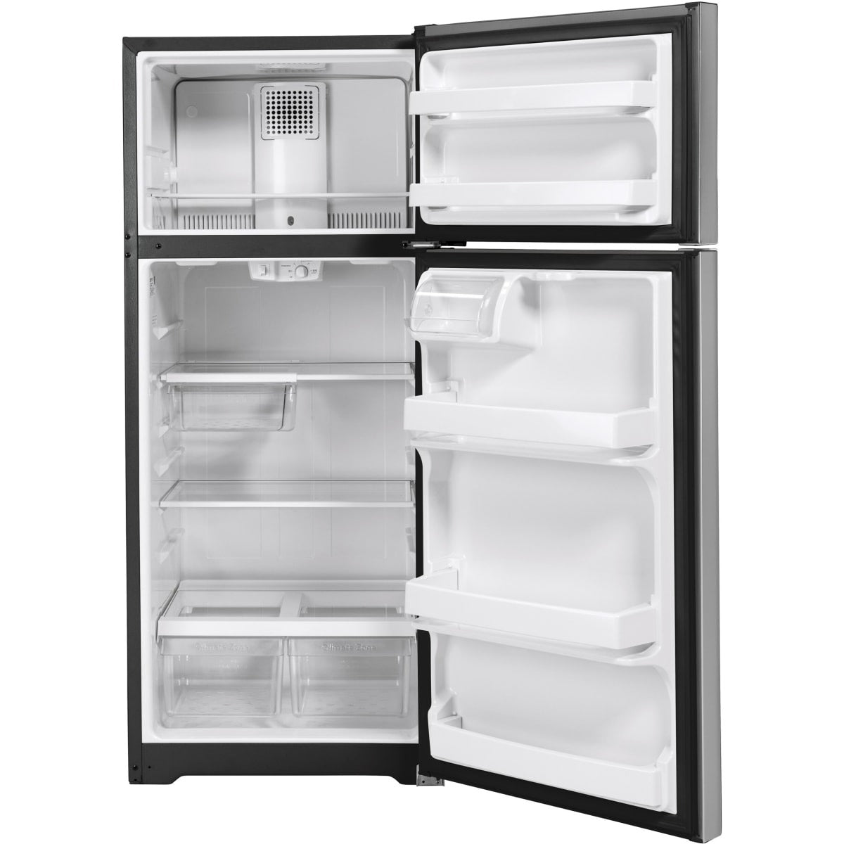 GTS18HYNRFS GE 17.5 cu. ft. Top Freezer Refrigerator with FlexSpace™ Shelving – Fingerprint Resistant Stainless
