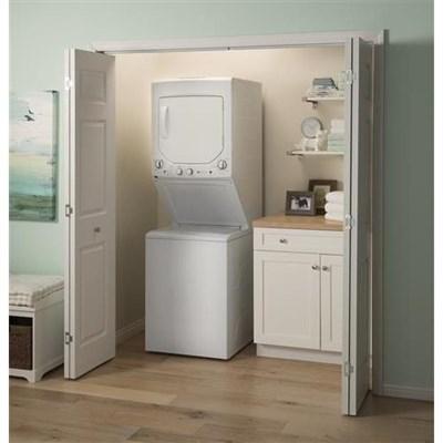 GUD24ESSMWW GE® Unitized Spacemaker® 2.3 Cu. Ft. Washer, 4.4 Cu. Ft. Dryer White On White Stack Laundry