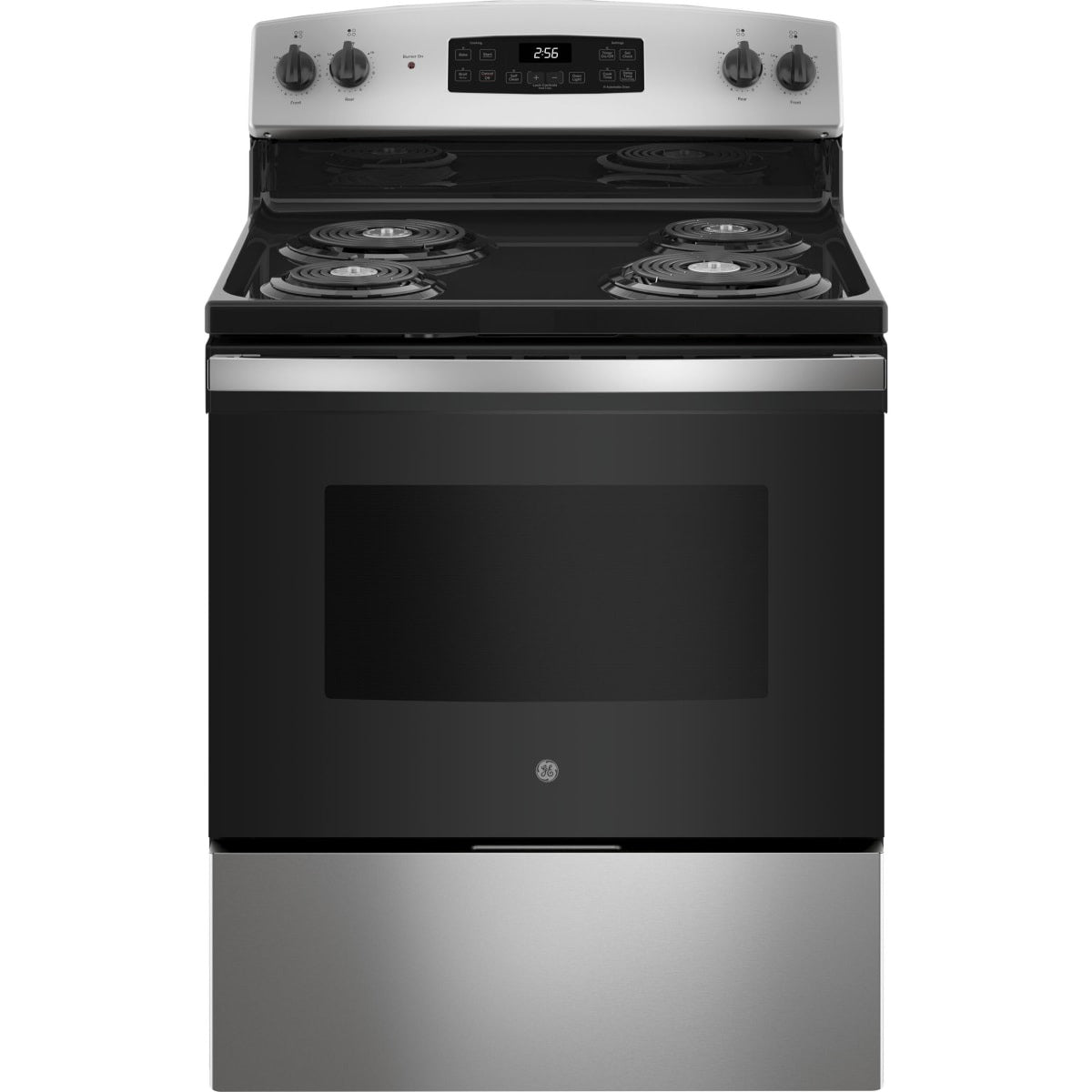 JB256RTSS GE 30″ Free-Standing Electric Range with Self-Clean Oven, Sensi-Temp™ Coil Elements, Dual-Element Bake, and Storage Drawer