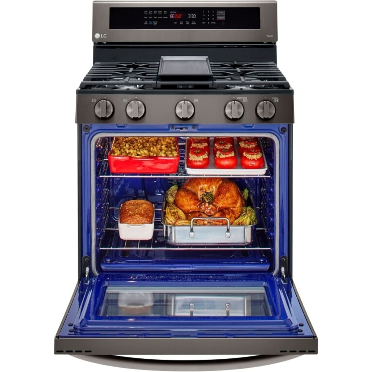 LRGL5825D LG 5.8 cu. ft. Smart Gas Range with InstaView® and Air Fry – PrintProof® Black Stainless Steel