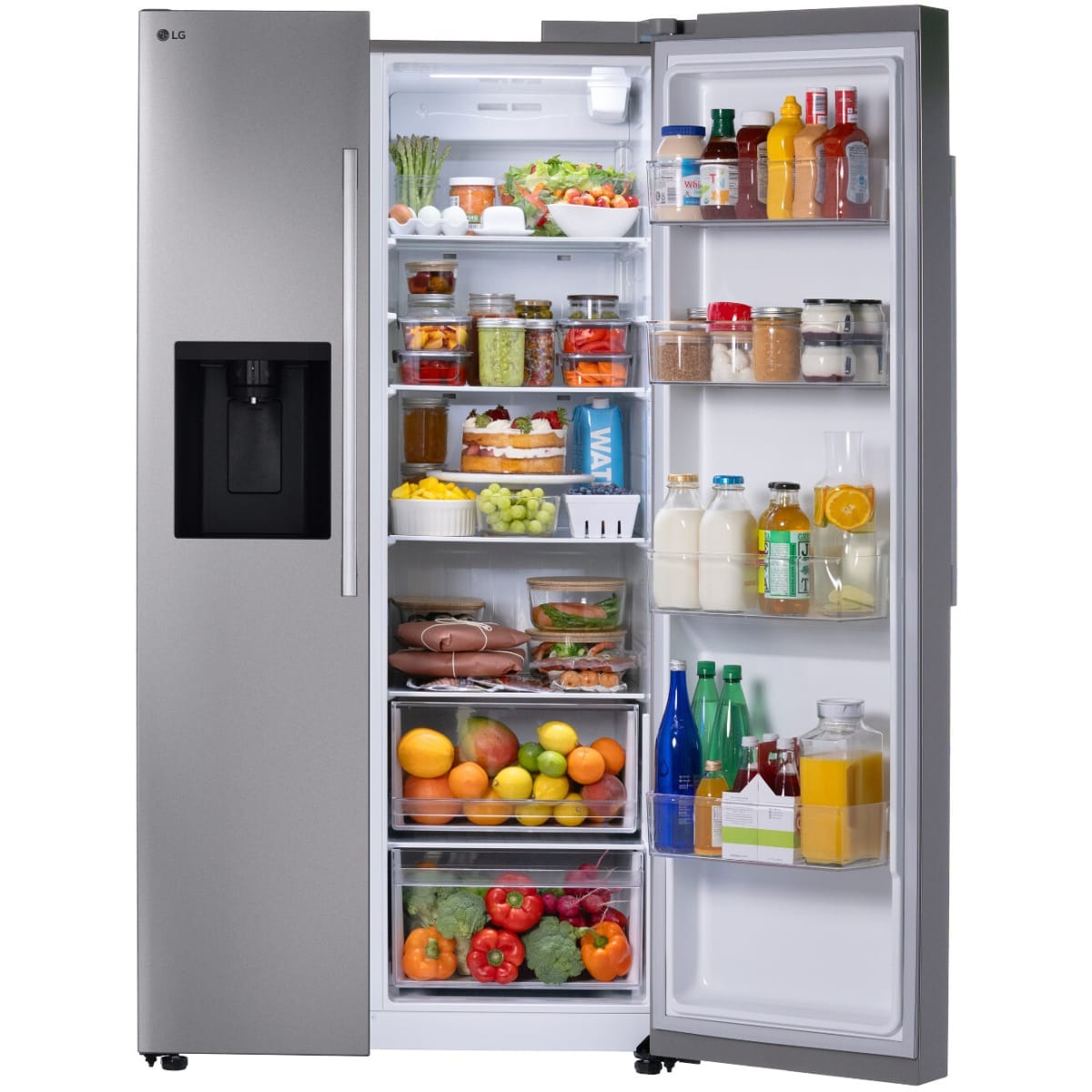 LS27T3230S 26.6 cu. ft. Standard-Depth Side-by-Side Smart Refrigerator with External Ice & Water Dispenser, SpacePlus™ In-Door Ice System, Door Cooling+, Wi-Fi ThinQ®, ENERGY STAR® Certified – PrintProof™ Stainless Steel