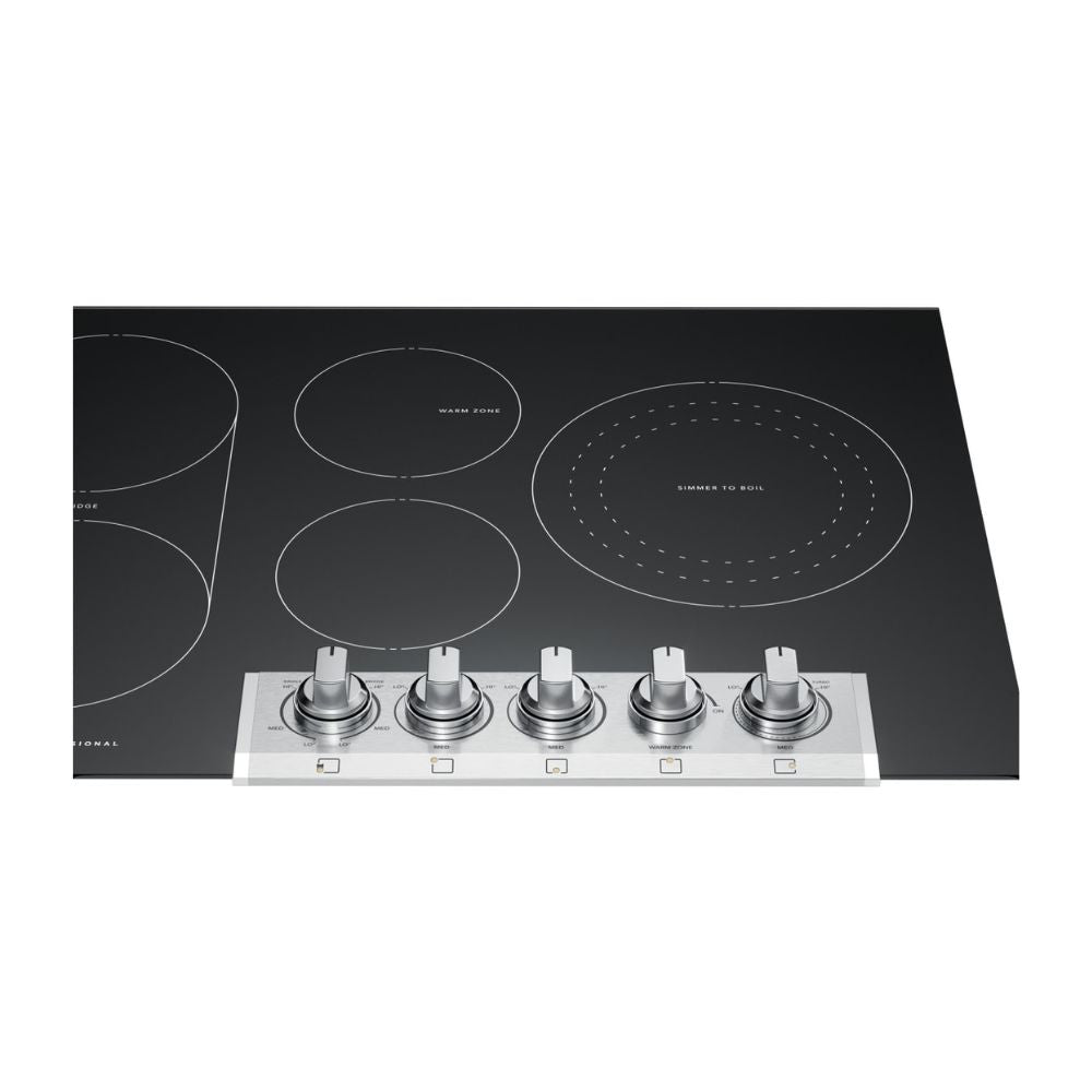 Electric Cooktop with 5 Radiant Elements, 3200 Watt Element, Even Temp™ Element, Bridge Element, Backlit LED Knobs, Keep Warm Zone, and ADA Compliant: 30 Inch Width