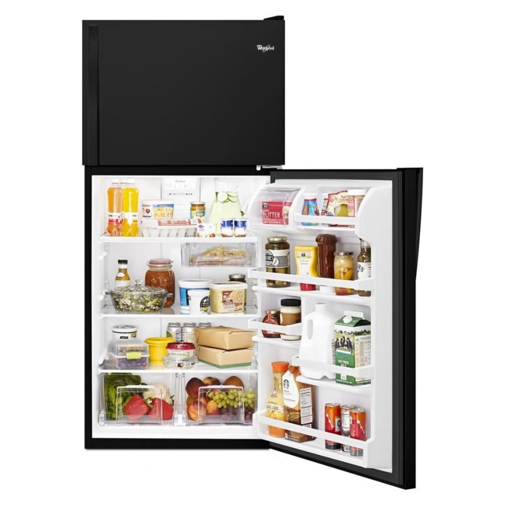 WRT148FZDB - Whirlpool 14 cu. ft. Top Freezer Refrigerator with Flexi-Slide™ Bin, Frameless Glass Shelves, Humidity-Controlled Crispers (Black)