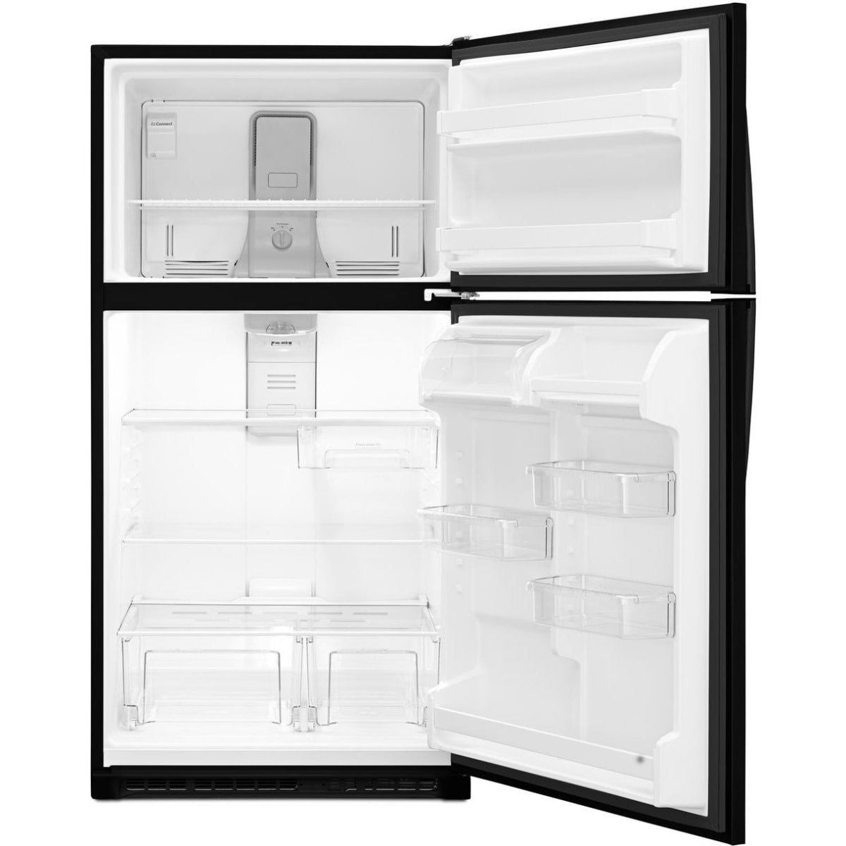 WRT311FZDB Whirlpool 20.5 cu. ft. Top Freezer Refrigerator with Frameless Glass Shelves, Humidity-Controlled Crispers, LED Interior Lighting (Black)