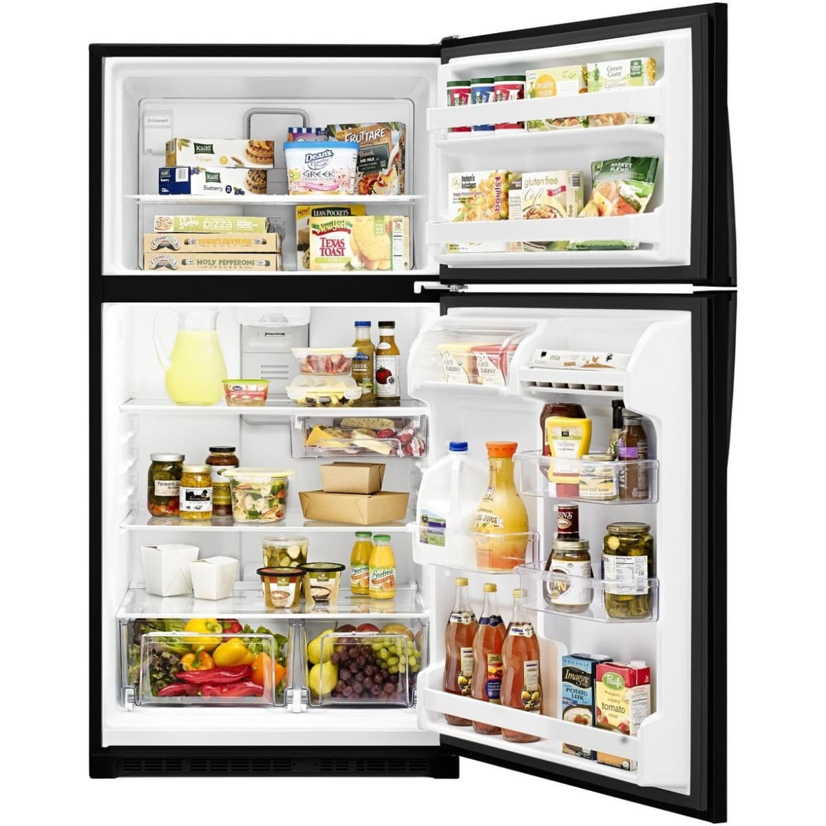 WRT311FZDB Whirlpool 20.5 cu. ft. Top Freezer Refrigerator with Frameless Glass Shelves, Humidity-Controlled Crispers, LED Interior Lighting (Black)