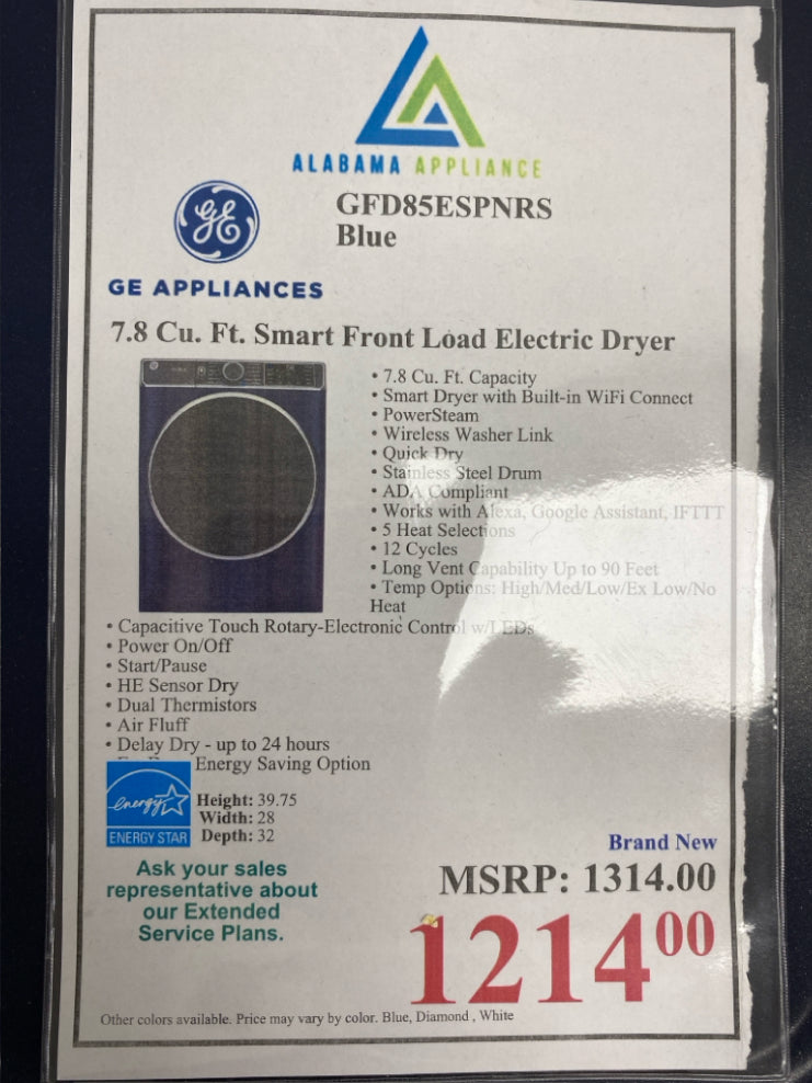 Gfd85espnrs Rear View GFD85ESPNRS GE® 7.8 cu. ft. Smart Front Load Electric Dryer with Steam ...