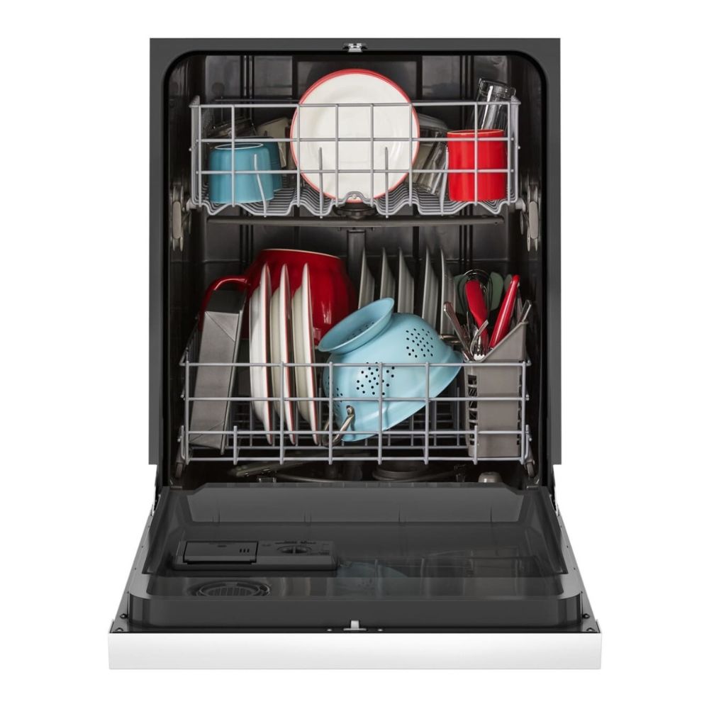 24 Inch Full Console Dishwasher with 12 Place Settings, 3 Wash Cycles, PVC Coated Racks, Plastic Tub, Quick Wash, Triple Filter Wash, and ENERGY STAR Certified: White