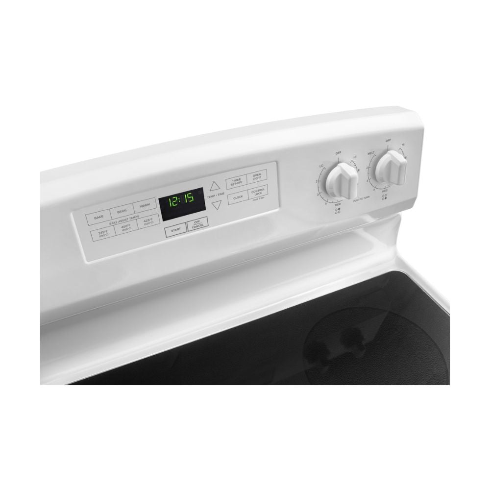 30 Inch Electric Range with 4 Radiant Heating Elements, 4.8 cu. ft. Capacity, Temp Assure Cooking System, Bake Assist Temps, Warm Hold, Oven Lockout, Extra-Large Window and Sabbath Mode: White