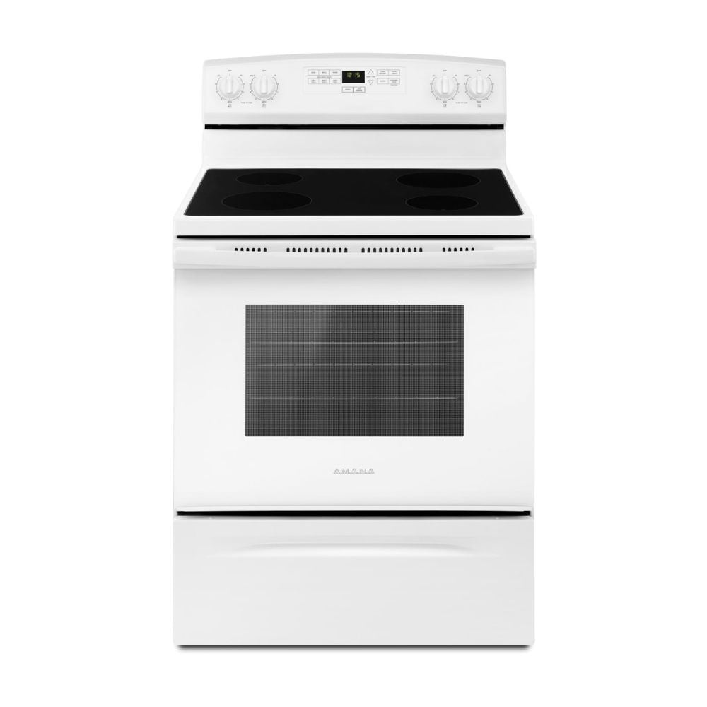 30 Inch Electric Range with 4 Radiant Heating Elements, 4.8 cu. ft. Capacity, Temp Assure Cooking System, Bake Assist Temps, Warm Hold, Oven Lockout, Extra-Large Window and Sabbath Mode: White
