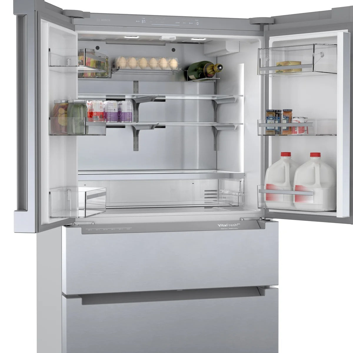 B36CL80ENS 36" Bosch 800 Series French Door Bottom Mount Refrigerator with 21 cu. ft. Capacity, Home Connect, Dual Freezer Drawers, Ice Maker, Water Dispenser, and Anti-Fingerprint Stainless Steel Finish