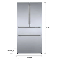 B36CL80ENS 36" Bosch 800 Series French Door Bottom Mount Refrigerator with 21 cu. ft. Capacity, Home Connect, Dual Freezer Drawers, Ice Maker, Water Dispenser, and Anti-Fingerprint Stainless Steel Finish