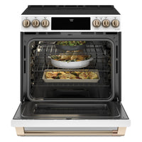 30 Inch Slide-In Electric Range with 5 Elements, 5.7 cu. ft. Oven Capacity, Ceramic Glass Cooktop, Self-Clean Function, Touch Controls, Hidden Bake Element, Smart Features, Spacious Interior and Modern Design: White