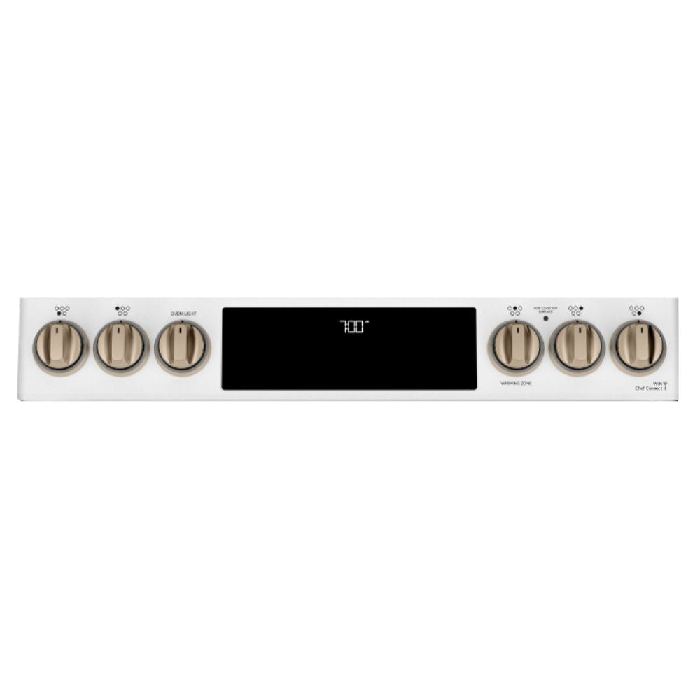 30 Inch Slide-In Electric Range with 5 Elements, 5.7 cu. ft. Oven Capacity, Ceramic Glass Cooktop, Self-Clean Function, Touch Controls, Hidden Bake Element, Smart Features, Spacious Interior and Modern Design: White