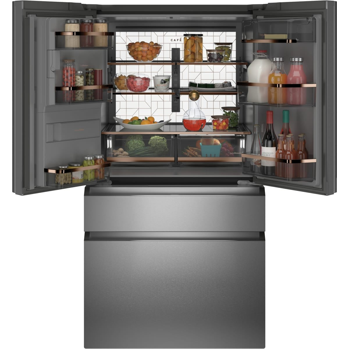 CVE28DM5NS5 — Café 27.8 cu. ft. Smart 4-Door French Door Refrigerator with WiFi Connect, TwinChill™ Evaporators & Convertible Drawer (Platinum Glass)