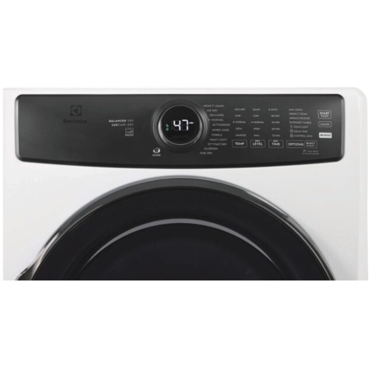 27 Inch Front Load Electric Dryer with 8.0 cu ft Capacity, Balanced Dry™, LuxCare®, Wear It Again™, Predictive Dry™, Perfect Steam™, Extended Tumble, Luxury-Quiet™ and Energy Star Certified