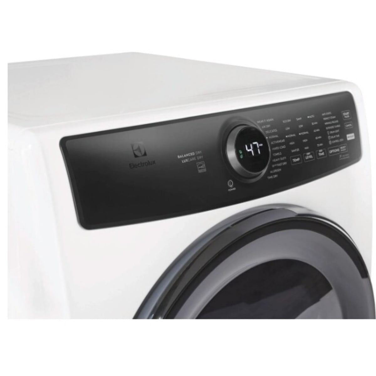 27 Inch Front Load Electric Dryer with 8.0 cu ft Capacity, Balanced Dry™, LuxCare®, Wear It Again™, Predictive Dry™, Perfect Steam™, Extended Tumble, Luxury-Quiet™ and Energy Star Certified