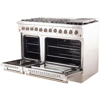 FFSGS615648 — 48 Inch Freestanding Dual Fuel Range with 8 Sealed Burners, 6.58 cu. ft. Total Capacity, Continuous Cast Iron Grates, Griddle, and LP Conversion Kit Included: Stainless Steel