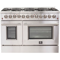 FFSGS615648 — 48 Inch Freestanding Dual Fuel Range with 8 Sealed Burners, 6.58 cu. ft. Total Capacity, Continuous Cast Iron Grates, Griddle, and LP Conversion Kit Included: Stainless Steel