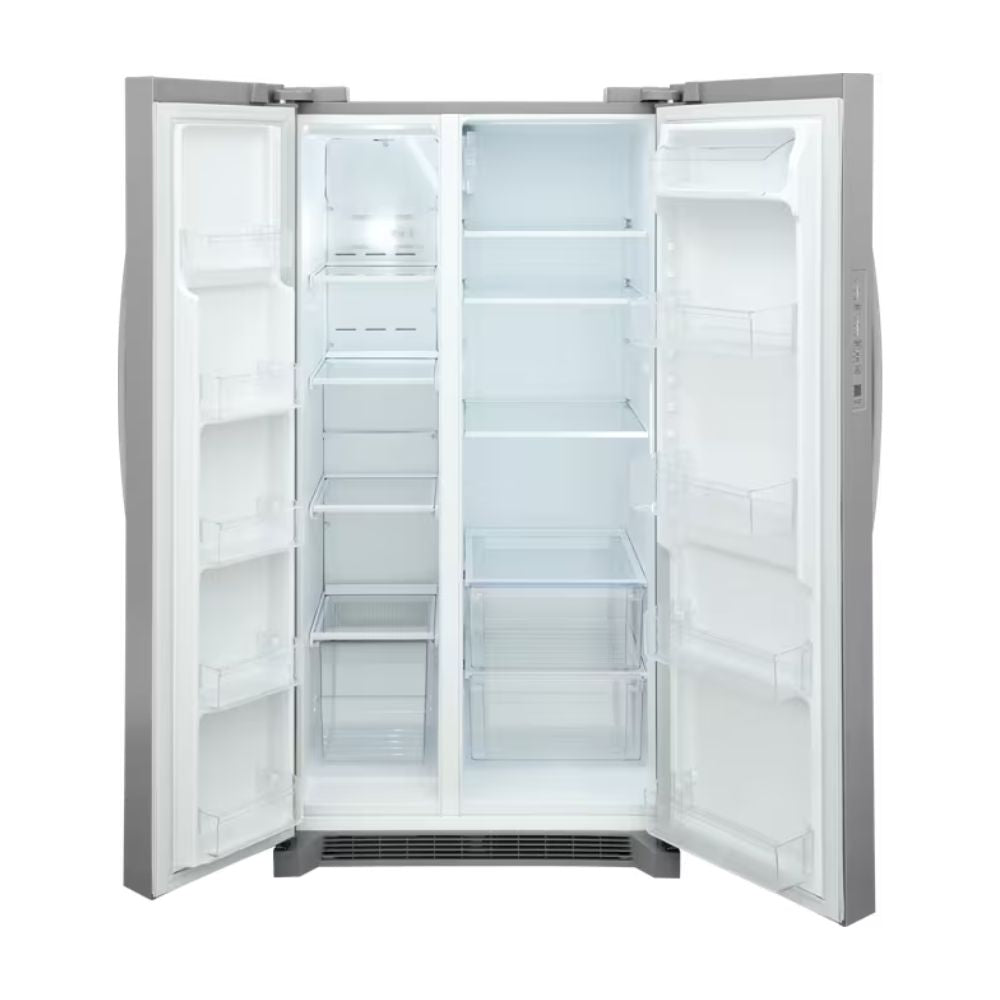 FRSN2610AF 36 Inch Side-by-Side Refrigerator with 25.6 Cu. Ft. Capacity, External Ice & Water Dispenser, Ice Maker, Glass Shelves, PurePour™ Water Filter, Sabbath Mode, ADA Compliance, and ENERGY STAR® Certification.