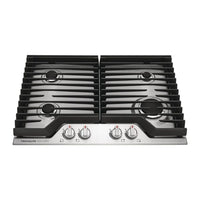 30 Inch Gas Cooktop with 4 Sealed Burners, Continuous Grates, Spill Safe® Cooktop, Backlit LED Knobs, Dishwasher-Safe Burners Caps, Frigidaire® Fit Promise, Quick Boil Burner, Simmer Burner, and ADA Compliant