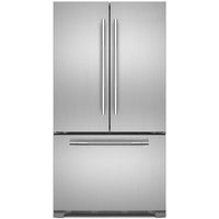 JFFCF72DKL —  36 Inch Freestanding French Door Refrigerator with 21.9 Cu. Ft. Total Capacity, Internal Water Dispenser, Ice Maker, Trisensor™ Electronic Climate Control, Adjustable Glass Shelves, Undershelf Wine Bottle Rack, and Sabbath Mode