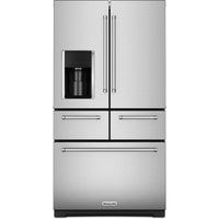 KRMF706ESS — 36 Inch Freestanding 5-Door French Door Refrigerator with 25.8 cu. ft. Capacity, 5 Shelves, 2 Soft-Close Drawers, Preserva® Food Care System, SatinGlide® Crispers, Exterior Ice/Water Dispenser, LED Lighting and Sabbath Mode: Stainless Steel