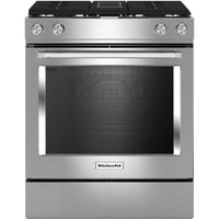 30 Inch Slide-in Dual Fuel Range with 4 Sealed Burners, 17,000 BTU, 6.4 cu. ft. Convection Oven, Built-in Downdraft Ventilation and Glass Touch Controls