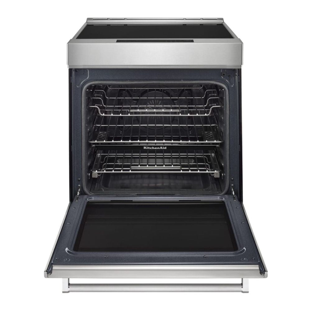 30 Inch Slide-In Induction Range with 4 Elements, 6.4 cu. ft. Even-Heat™ True Convection Oven, Bridge Zone, Storage Drawer, Air Fry, Steam Bake, AquaLift® Self-Clean, and ADA Compliant