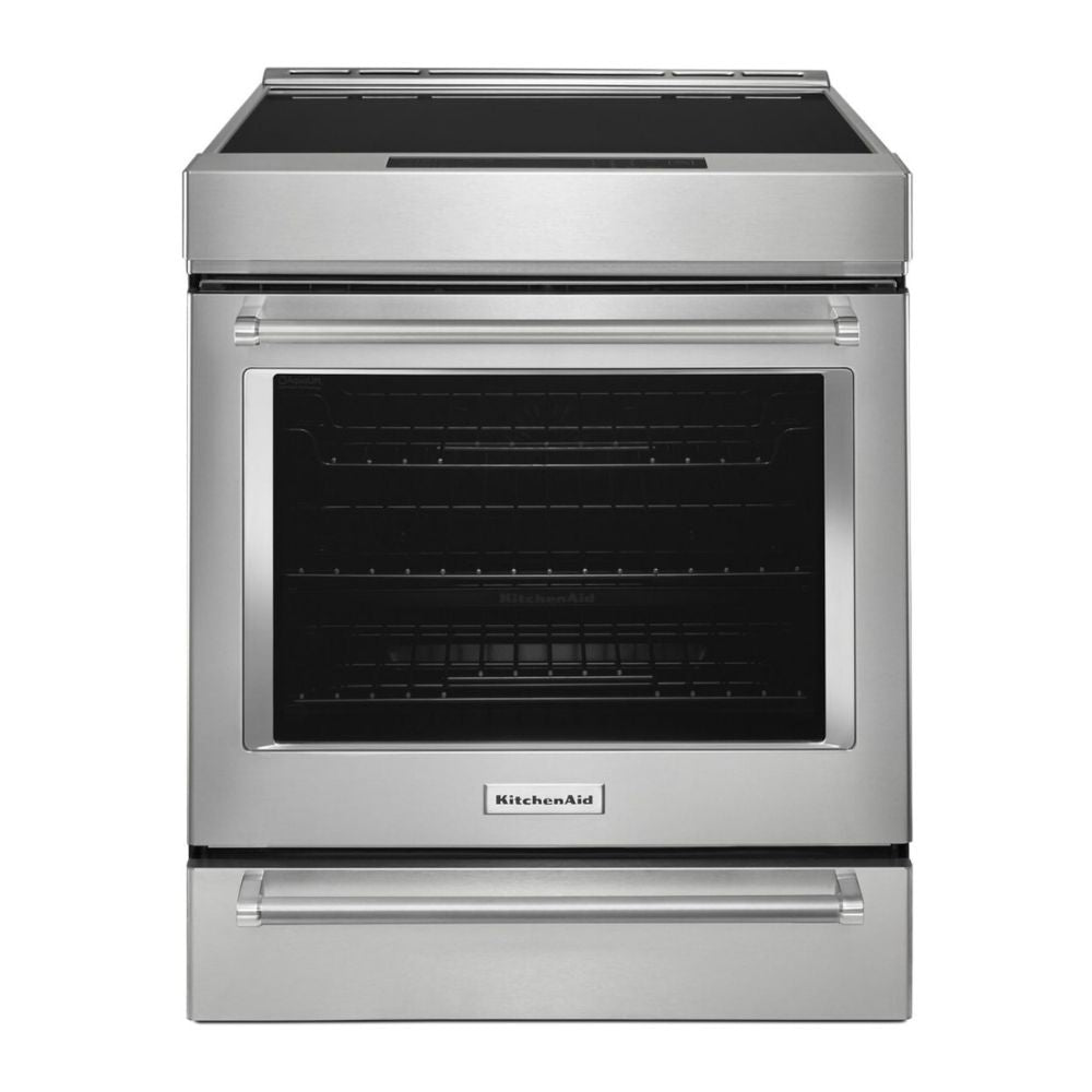 30 Inch Slide-In Induction Range with 4 Elements, 6.4 cu. ft. Even-Heat™ True Convection Oven, Bridge Zone, Storage Drawer, Air Fry, Steam Bake, AquaLift® Self-Clean, and ADA Compliant