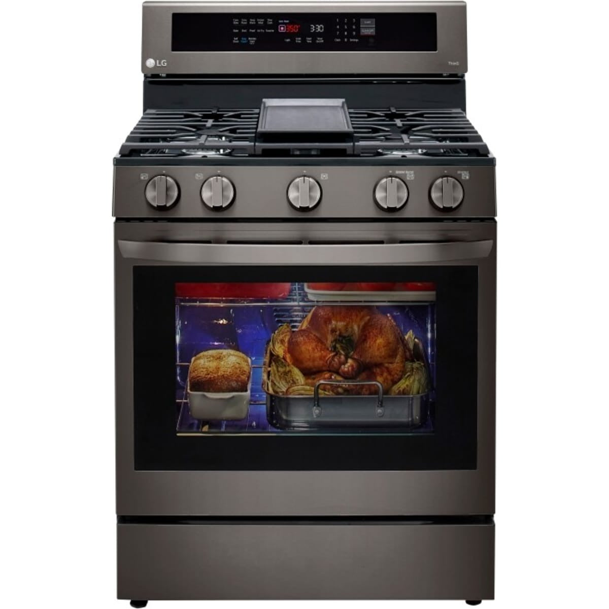 LRGL5825D LG 5.8 cu. ft. Smart Gas Range with InstaView® and Air Fry – PrintProof® Black Stainless Steel