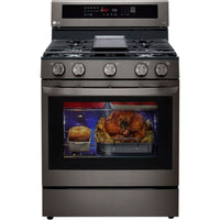 LRGL5825D LG 5.8 cu. ft. Smart Gas Range with InstaView® and Air Fry – PrintProof® Black Stainless Steel