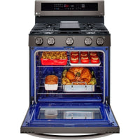 LRGL5825D LG 5.8 cu. ft. Smart Gas Range with InstaView® and Air Fry – PrintProof® Black Stainless Steel
