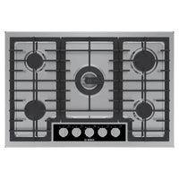 NGMP058UC — Bosch Benchmark 30″ Gas Cooktop with FlameSelect® 9-Step, OptiSim® Burner, Continuous Cast Iron Grates