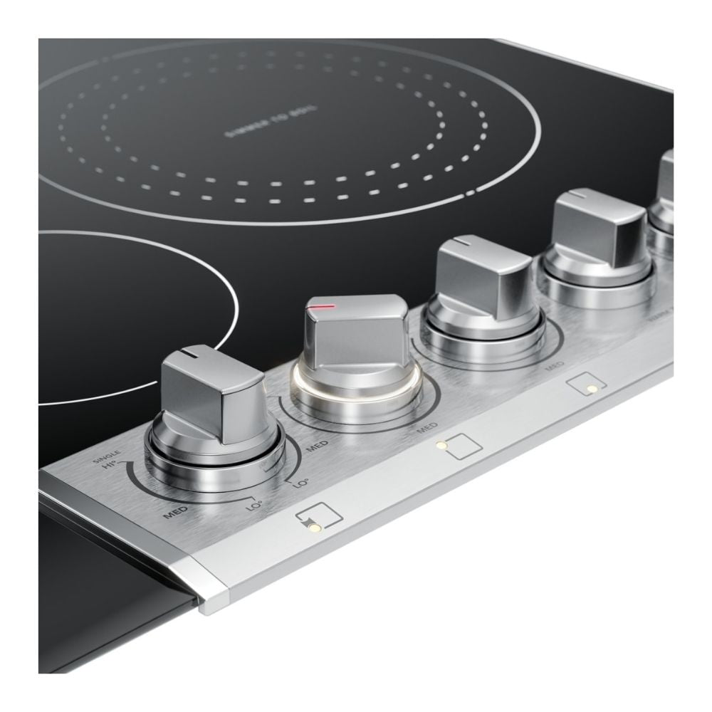 Electric Cooktop with 5 Radiant Elements, 3200 Watt Element, Even Temp™ Element, Bridge Element, Backlit LED Knobs, Keep Warm Zone, and ADA Compliant: 30 Inch Width