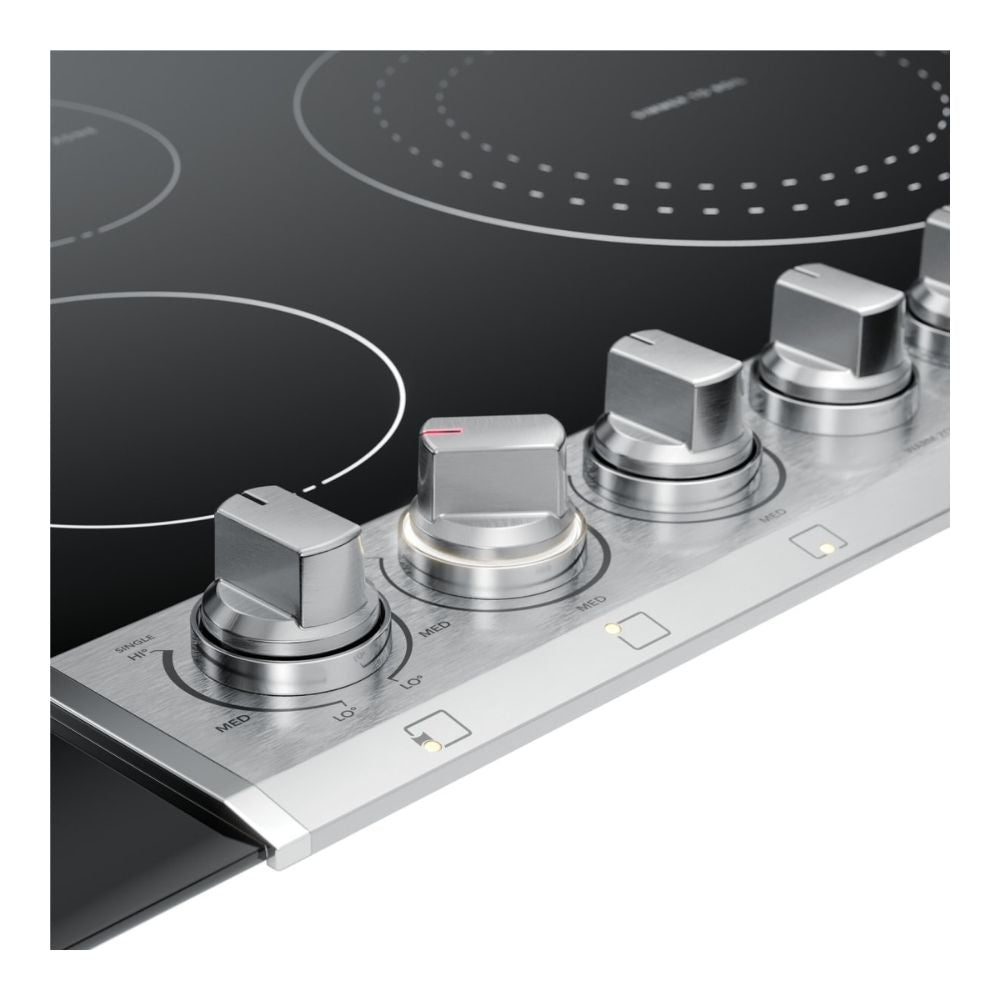 Electric Cooktop with 5 Radiant Elements, 3200 Watt Element, Even Temp™ Element, Bridge Element, Backlit LED Knobs, Keep Warm Zone, and ADA Compliant: 36 Inch Width