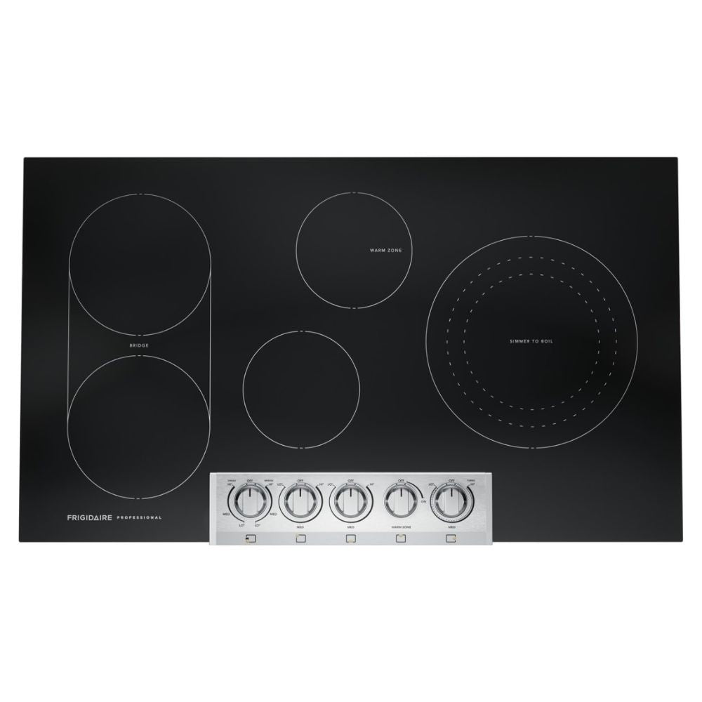 Electric Cooktop with 5 Radiant Elements, 3200 Watt Element, Even Temp™ Element, Bridge Element, Backlit LED Knobs, Keep Warm Zone, and ADA Compliant: 36 Inch Width