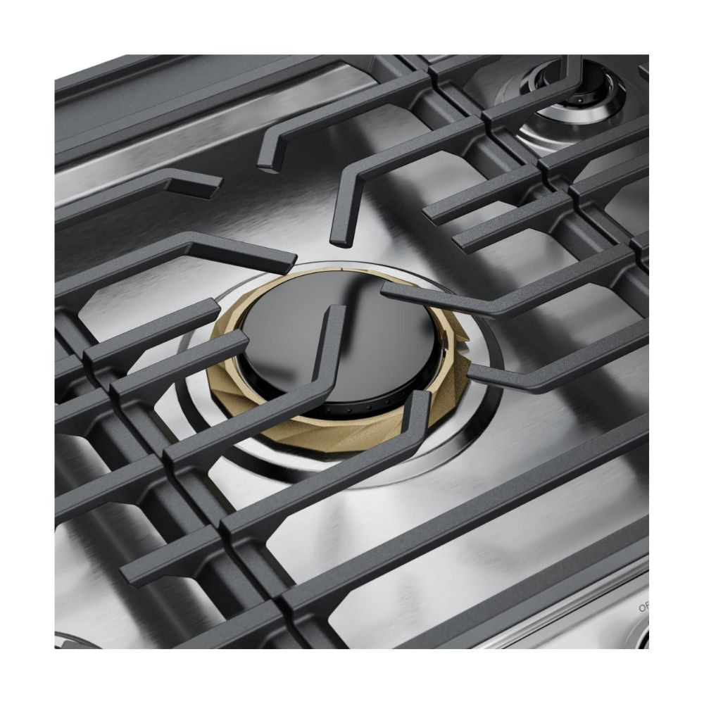 Gas Cooktop with 5 Sealed Burners, 18,000 BTU Burner, Simmer Burner, Even Temp™ Burner, Continuous Grates, Backlit LED Knobs, and ADA Compliant: 30 Inch