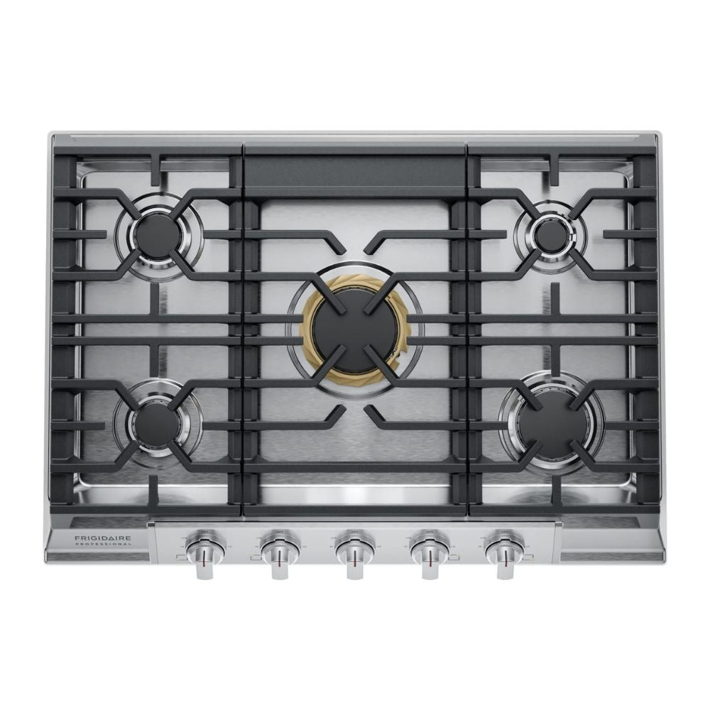 Gas Cooktop with 5 Sealed Burners, 18,000 BTU Burner, Simmer Burner, Even Temp™ Burner, Continuous Grates, Backlit LED Knobs, and ADA Compliant: 30 Inch