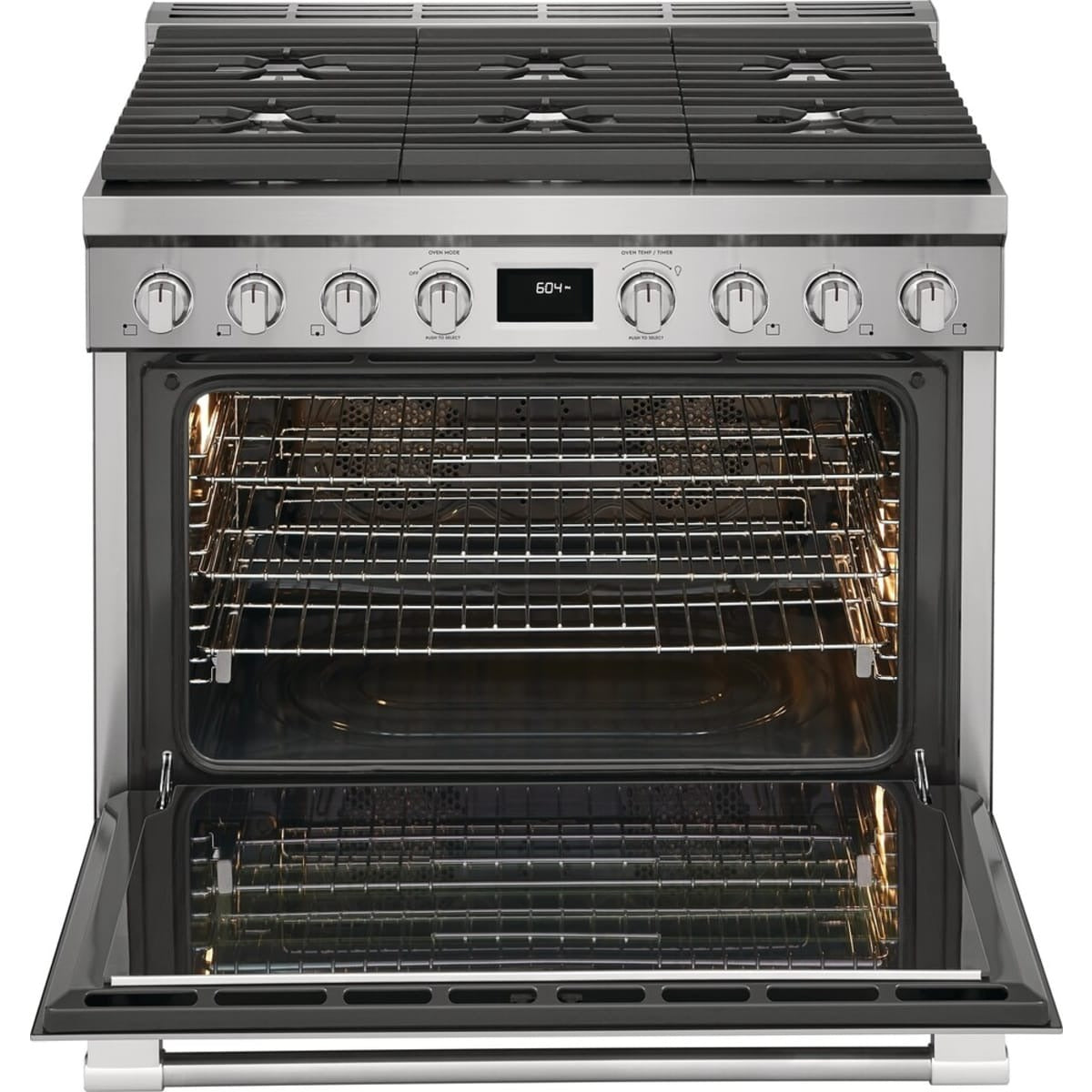 PCFD3670AF — Frigidaire Professional 36″ Dual-Fuel Freestanding Range with 6 Burner Cooktop, Dual Fan Convection, Temperature Probe, Steam Clean (Smudge-Proof® Stainless Steel)