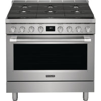 PCFD3670AF — Frigidaire Professional 36″ Dual-Fuel Freestanding Range with 6 Burner Cooktop, Dual Fan Convection, Temperature Probe, Steam Clean (Smudge-Proof® Stainless Steel)