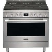 PCFD3670AF — Frigidaire Professional 36″ Dual-Fuel Freestanding Range with 6 Burner Cooktop, Dual Fan Convection, Temperature Probe, Steam Clean (Smudge-Proof® Stainless Steel)