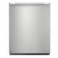 Frigidaire stainless steel dishwasher with 14 place settings, quiet 45 dBA operation, MaxBoost Dry system for improved drying, 7 wash cycles, third rack, and sanitize option. Modern design with integrated top controls.