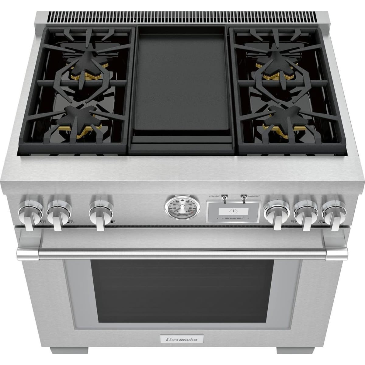 PRG364WDG — Thermador “Pro Grand” 36″ Gas Range with 5.7 cu ft Oven, Star® Burner 22,000 BTU, ExtraLow® Simmer Burners, Non-Stick Griddle, True Convection, WiFi / Home Connect™