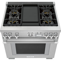PRG364WDG — Thermador “Pro Grand” 36″ Gas Range with 5.7 cu ft Oven, Star® Burner 22,000 BTU, ExtraLow® Simmer Burners, Non-Stick Griddle, True Convection, WiFi / Home Connect™