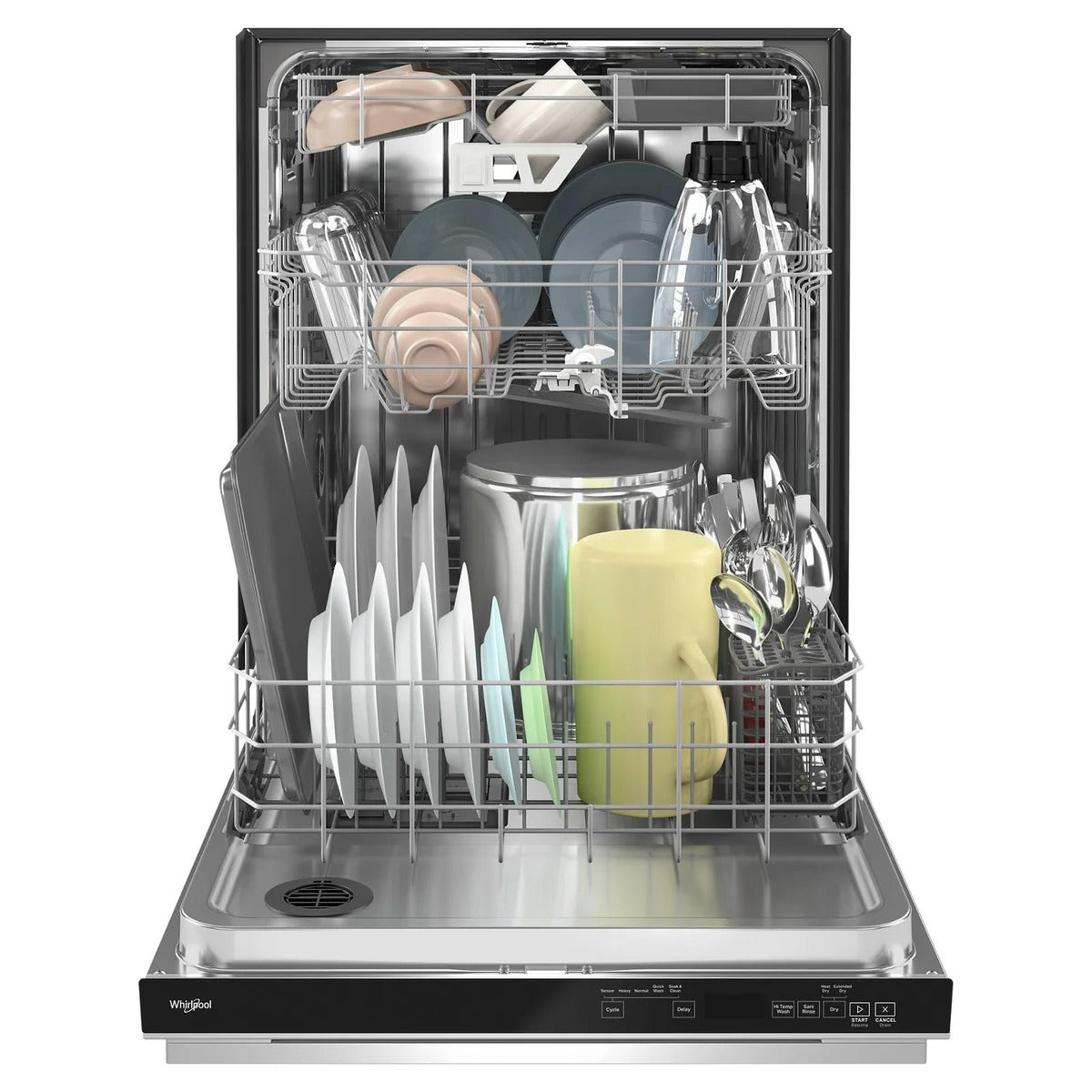 Whirlpool 24 in. Hidden Control Third Rack Dishwasher with Water Repellent Silverware Basket